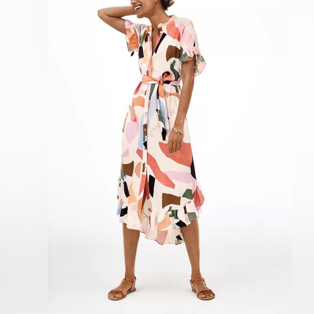 Corey Lynn Calter Soho Shirtdress Multicolor Abstract Print with Ruffles